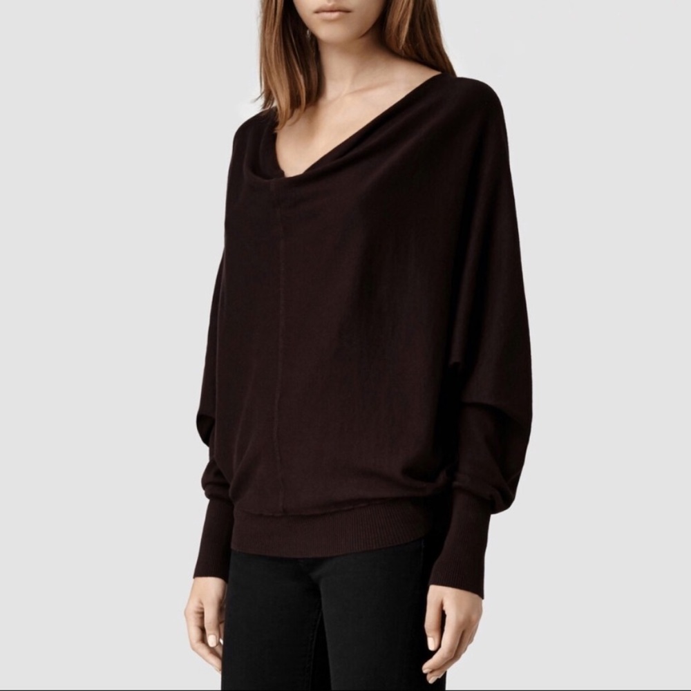 🛑SOLD All Saints Brown Elgar Button Back Cowl Neck Sweater - Picture 2 of 8